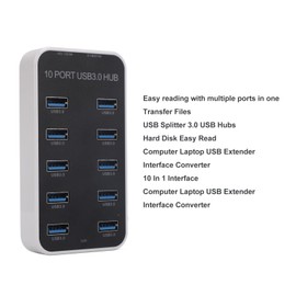 10 USB 3.0 Ports Data Hub, Fast Data Transfer, Stable Power Supply, Surge Protector, Compatible with Win 11, OS X, 9, for Laptop, Desktop, TV/Gaming Console