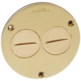 Hubbell Wiring Systems S3725 Brass Round Floor Box Duplex Screw Single Service Cover, 3-7/8" Diameter