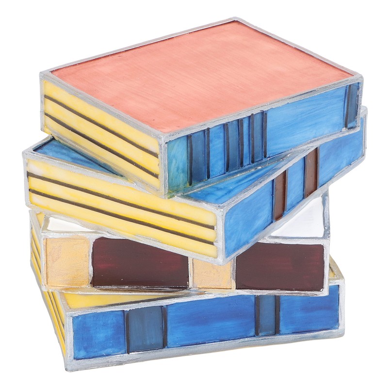 Stained Book Lamp Vintage Style Soft Lighting Stacked Books Table