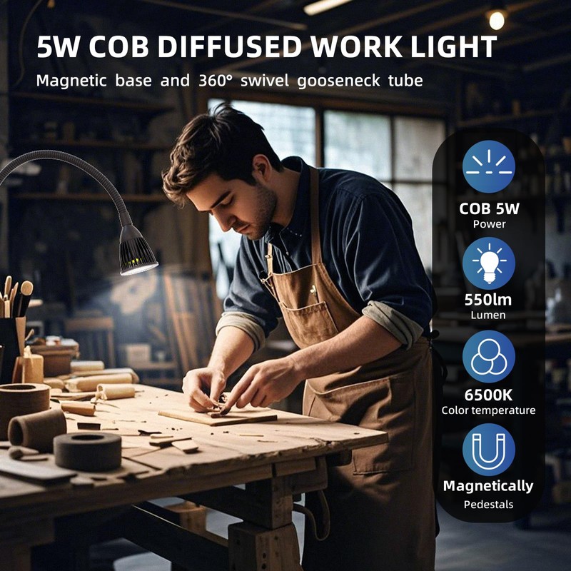 Magnetic Work Light, LED Machine Light with Flexible Gooseneck and