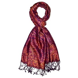 Lorenzo Cana Luxury Men's Scarf Jacquard Woven 100% Silk Paisley Pattern Silk Scarf Berry Orange 7865211, Berry-orange-green
