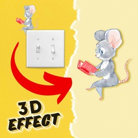 Mouse Reading Book, Wall Decoration, Removable, Teachers Pet, Children, Wall Decal Stickers, Light Switch, Book Lover Gift, Student, Kids Room, Classroom, Learn to Read, Mural, Whimsical, Decoration