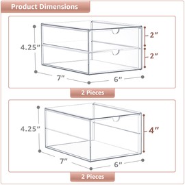 Sorbus Makeup Organizer With 6 Drawers, Acrylic Drawer Organizer for Makeup, Office Organization and Storage, Art Supplies, Jewelry, Stationary - 4 Pcs Clear Stackable Storage Bins Organizer Drawers