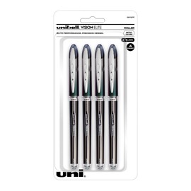 uniball Vision Elite Rollerball Pens, Micro Point (0.5mm), Black, 4 Pack