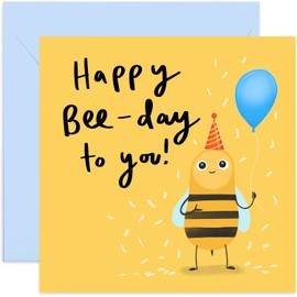 Old English Co. Happy Bee-Day Birthday Card - Fun Cute Bee Card for Adults and Children | Funny Pun Birthday Wishes for Him or Her | Blank Inside & Envelope Included