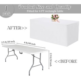 Fitted Tablecloths 48 x 30 Inch, Rectangle Table Clothes for 4 Foot Tables, Washable Polyester Fabric Table Cover for Parties, Wedding, Banquet, Trade Show (White, 4FT)