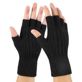 TAGVO Women Fingerless Gloves, Half Fingerless Gloves Winter Thermal Women Thumb Hole Windproof Gloves for Skiing Cycling and SMS, Geeinget for Ladies and Mens Black