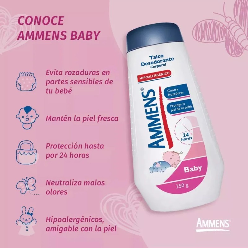 4 Talco Corporal Ammens 250g Fresco Aroma + Baby