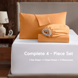 Nestl King Size Sheets Set - 4 Piece King Sheets, Deep Pocket, Hotel Luxury, Extra Soft, Breathable and Cooling, Light Orange King Bed Sheets
