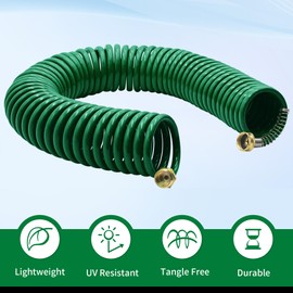 AUTOMAN Coil Garden Hose 50 ft, EVA Curly Water Hose with Brass Connectors, Recoil Garden Water Hose,Includes 7-Pattern Function Sprayer,Retractable,Corrosion Resistant Garden Coil Hose.