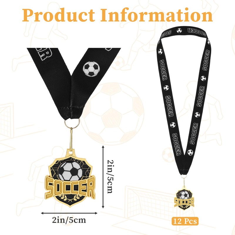 Gweichunon 12 Pcs Soccer Medals with Ribbons Medals for Awards