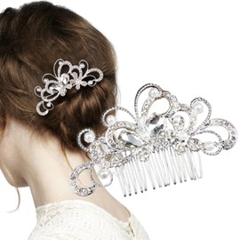 Herbeluemily Hair Comb, Hair Pin, Hair Accessory, Pearl, Hair Ornament, Formal & Party Hair, Silver, D