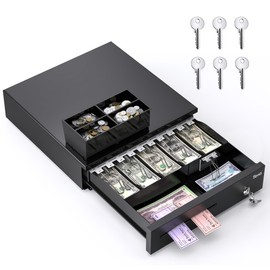 Tera Tera 16" Cash Register Drawer for Point of Sale POS System with 6 Bill 4 Coin Cash Tray 6 Keys Auto Open Removable Coin Compartment Key-Lock 24V RJ12 Interface Media Slot for Small Business 4042G