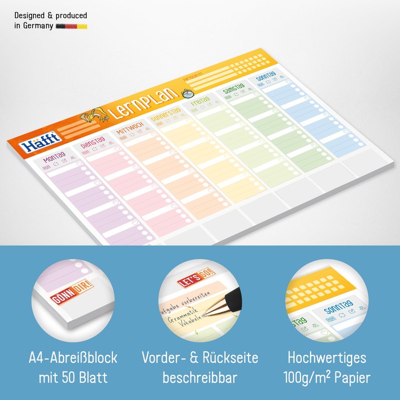 Häfft Learning Planner Pad A4 with 50 Sheets, Weekly Planner
