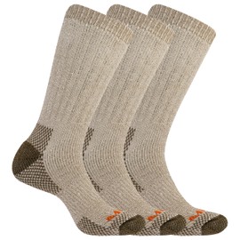 Merrell Men's and Women's Heavyweight Hiker Crew Socks 3 Pair Pack, Brown, M/L