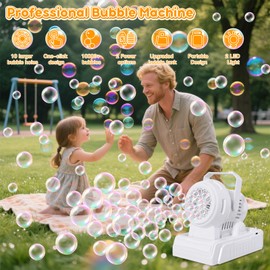 Automatic Bubble Machine, Electric Portable Bubble Machine with 20 Bubble Solutions, Produce 10000+ Big Bubbles Per Minute, Suitable for Wedding/Birthday/Children/Party (White)