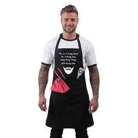 BBQ Aprons for Men, Funny Cooking BBQ Apron in 100% Cotton, Adjustable with 2 Pockets, Birthday, Christmas, Cooking Gifts for dad, chef, husband, him - Manly Man - Black