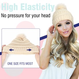 Hat Wig Beanie Hat with Hair Long Wavy Extensions Knit Pom Pom Hat Attached 20" Synthetic Removable Hairpiece for Women Winter Dark Brown