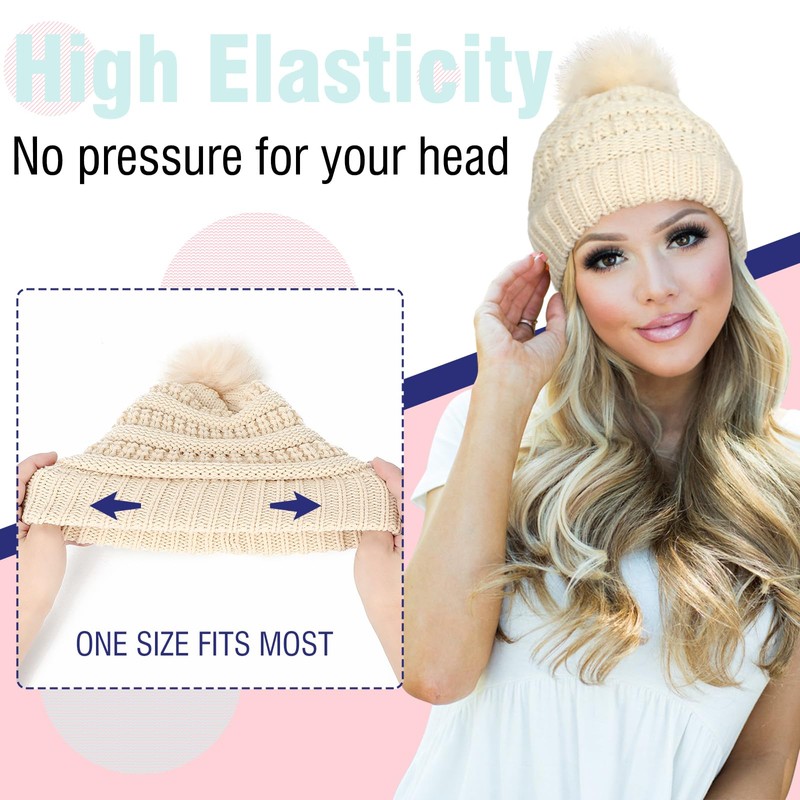 Hat Wig Beanie Hat with Hair Long Wavy Extensions Knit