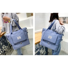 NWLR New Foldable Dry/Wet Separation Travel Duffel Bag with Shoe Compartment Large Capacity Folding Weekender Overnight Bag Lightweight Waterproof Gym Tote Bag (F-Blue)