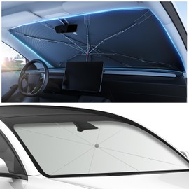 [2025 Upgrade] DooGooCoo Windshield Sun Shade Umbrella for Car - [Military-Grade Durability] Titanium + Black Coating Ultimate Guard | Keep Cool & Protect Interior, Car Window Shades(Small 52"x31")