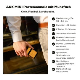 Anders & Komisch Mini Wallet with Coin Compartment, Card Holder, Men's Small Wallet, Women's Slim Wallet, Sustainable Wallet, Handmade from Germany, Gold/Black, Wallet card holder credit card holder