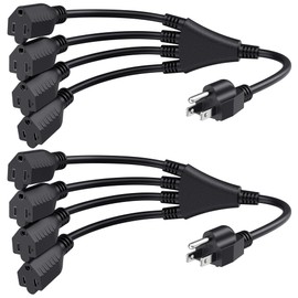 Cable Matters 2-Pack 4 Outlet Power Splitter Cord - 1.5ft, NEMA 5-15P to NEMA 5-15R Y Power Cord Splitter, 16 AWG Outlet Saver, 4 Way ExtensionCord, 1.5 Feet