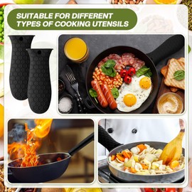 Patelai 2pcs Silicone Handle Cover for Cast Iron Skillet Kitchen Silicone Handles for Pots and Pans Non-Slip Pot Holder Sleeve for Fry Pan Griddles Metal Aluminum Cookware(Black)