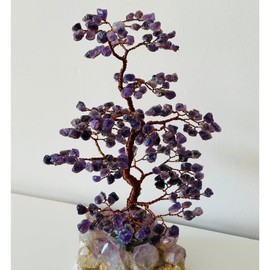 Generic Handmade Crystals and Healing Stones Crystal Tree Money Tree of Life Office Decor Spiritual Decor Made with raw Amethyst Stones Base Copper Wire Tree Amethyst, Black Tourmaline. (Amethyst)