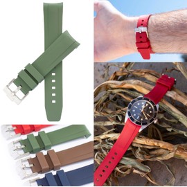 20mm FKM Rubber Band For Tudor Black Bay 58 Watches, Replacement Curved End Rubber Straps For Tudor Watches (Green, 20mm)