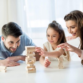 Relaxdays Wooden Wobble Tower Game, 54 Stacking Blocks, Fun Stacking Game for Children & Adults, Wooden Toy, Natural