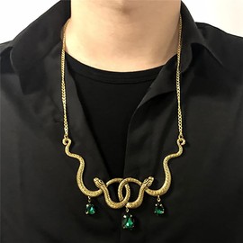 IS4U Gothic Gold Snake Necklace for Women Teardrop Crystal Pendant Necklace Chunky Serpent Statement Necklaces Adjustable Cuban Link Chain Necklaces Halloween Party Daily Wear Jewelry (Gold)