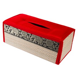 CCcollections Handmade Reed Tissue Box Cover Case - Eco-Friendly Materials (Red)