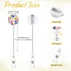 BESARME 3 Pack Badge Reels Retractable Badge Clip with Key Ring Retractable Badge Holders for Office Worker Teacher Nurse Student（Flower）