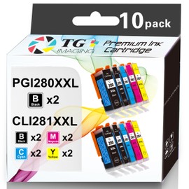 TG Imaging PGI280 CLI281 Compatible Replacement for Canon 280 281 Ink Cartridge for Pixma TR8600 TR8620a TR8520 TR8620 TR7520 TR8500 TS9120 TS6120 TS6220 TS6320 TS8220 Printers (2PGBK,2BK,2C,2M,2Y)