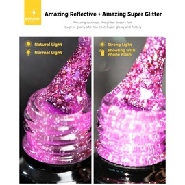 BURANO Holographic Gel Polish, Reflective Glitter Gel Polish 7.3ml UV LED Pink Glitter Gel Nail Polish for Home DIY, Diamond Gel Nail Polish Curing Required (YH7)