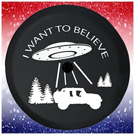 Spare Tire Cover - Tire Accessories for SUV's, Campers, RV's, Trucks, and More | I Want to Believe Alien Black 33 Inch with Backup Camera Hole