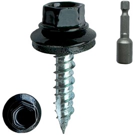 (500) BRAUNY BOY Black Metal Roofing Screws #10 × 1 Inch, Rubber Washer, Sharp Point, Metal to Wood Siding Screws - Qty (500) Screws
