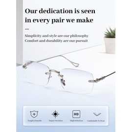 LUFF Rahmenlose Lesebrille für Frauen Männer, rahmenlose Lesebrille Blaues Licht Metall Klassische Computerbrille Anti Eyestrain