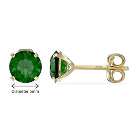 Aeon Jewellery Birthstone Stud Earrings - May Green Emerald | 9ct Yellow Gold & Cubic Zirconia Diamond | Polishing Cloth Included