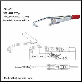 Oumefar Hook Type Draw Latch J Hook Type Toggle Clamp 170kg High Clamping Force Quick Release Pull Latch for Door Case Trunk Smoker Lid