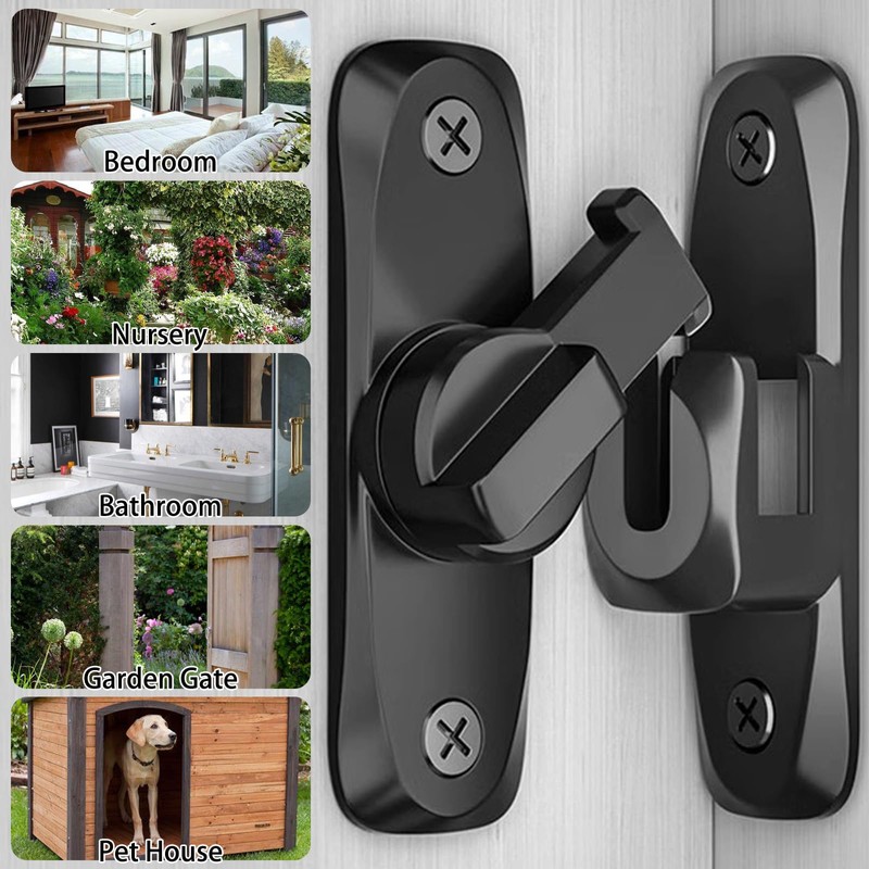Door Bolt Stainless Steel 90°/180° Sliding Door Lock Black for