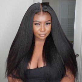 20 Inch Real Hair Wig, 4x4 HD Lace Front Wig, Human Hair, Yaki Straight Wear and Go Glueless Human Hair Wigs for Black Women, Natural Black Colour, Wigs, Real Hair, No Glue