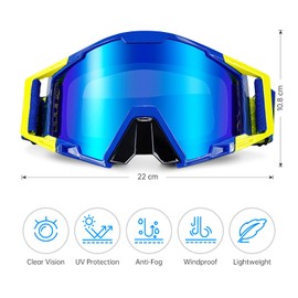 NENKI Motocross Goggles, Motorcycle Goggles & Ski Goggles with Removable Nose Cover, MTB Goggles for Men and Women, for MX ATV Off-Road Dirt Bike (Blue)