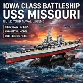 USS Missouri - Battleship Building Blocks,2228 PCS Model Toy for Adults | BBTiloBrix Iowa-Class 83cm Large Warship Replica with Display Stand, Great Collectible & Decor Building Kit