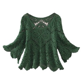 QUINTRA Short Crochet Cut Out Top Skirt Five Quarter Sleeve Smock for Women Sweatshirts Women, GN1, L