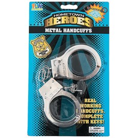 Fun Express Silver Metal Hometown Heroes Handcuffs with Keys (4") 6 Packs, Realistic Design - Ideal for Costume Accessories for Playing Cops & Sheriffs