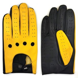 ZLUXURQ Mens Touchscreen Professional Leather Driving Gloves Unlined -Soft and Thin Italian Lambskin Black & Yellow