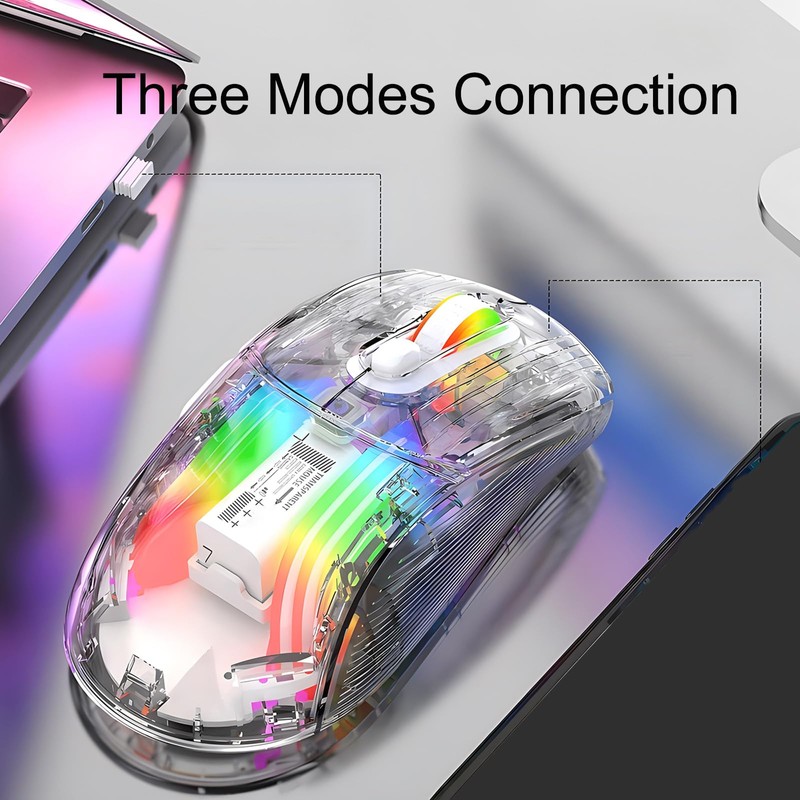 Lancoon Kabellose Gaming Maus Transparente Mechanische Maus mit 2.4G Optischem