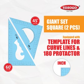 Pack of 2 Large Transparent Triangle Ruler Set Square: 12 Inch- 30/60 Degree & 9 inch 45/90 Degree | Essential for School and Work use (Inch Scale)